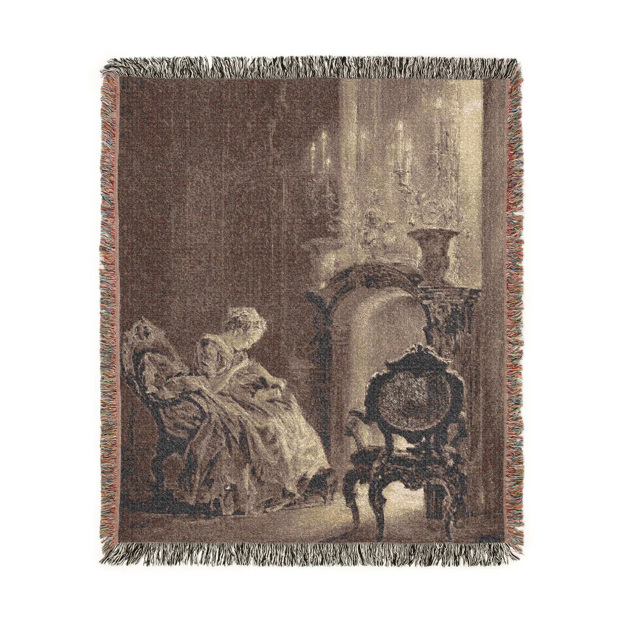 before the fireplace